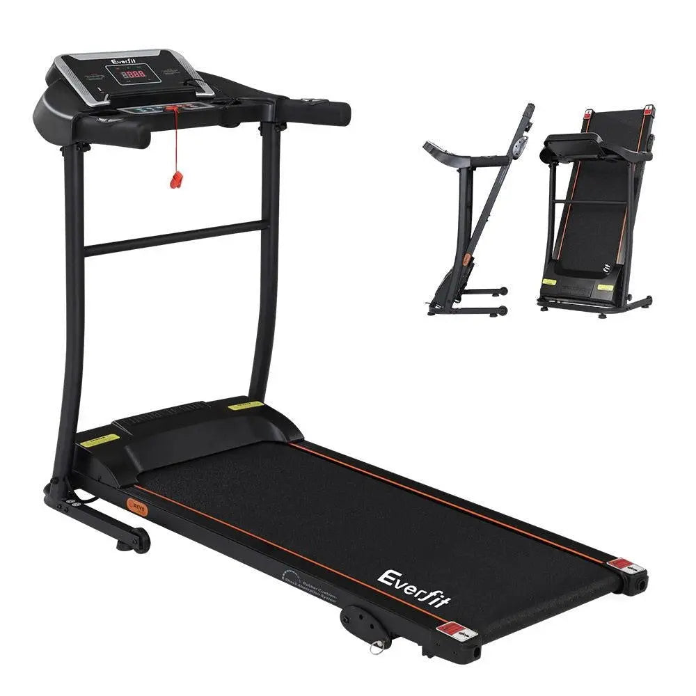 Everfit Electric Treadmill with digital display and foldable design, showcasing its sturdy frame and running belt.