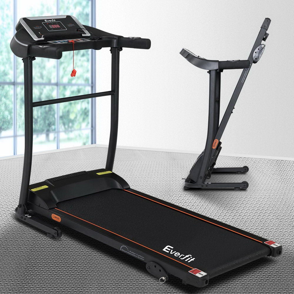 Everfit Electric Treadmill with digital display and foldable design, showcasing its sturdy frame and running belt.