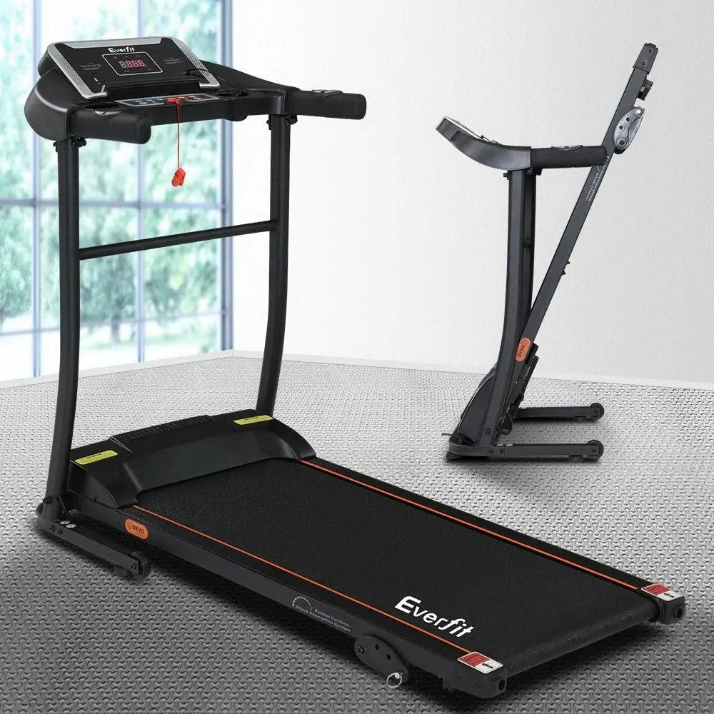 Everfit Electric Treadmill with digital display and foldable design, showcasing its sturdy frame and running belt.