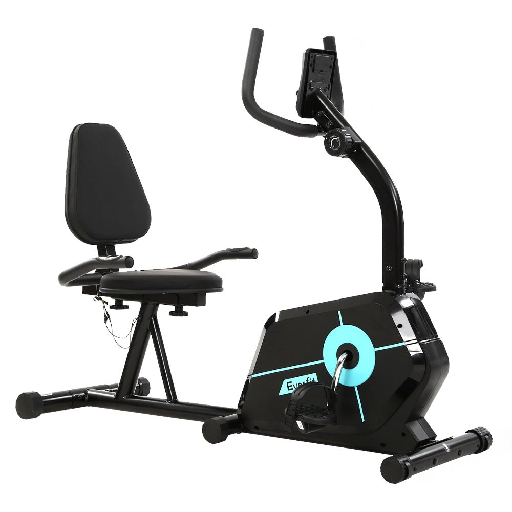 Everfit Magnetic Recumbent Exercise Bike with LCD monitor and adjustable seat, designed for comfortable home workouts.