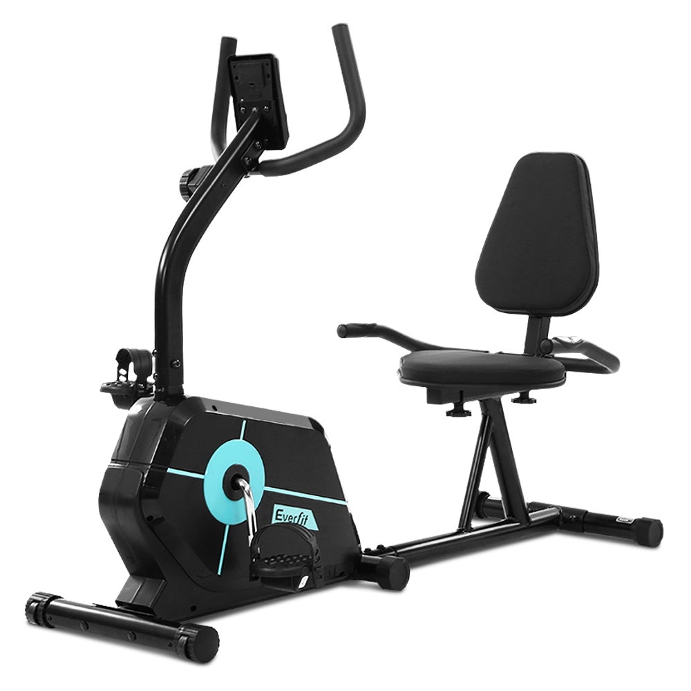 Everfit Magnetic Recumbent Exercise Bike with LCD monitor and adjustable seat, designed for comfortable home workouts.