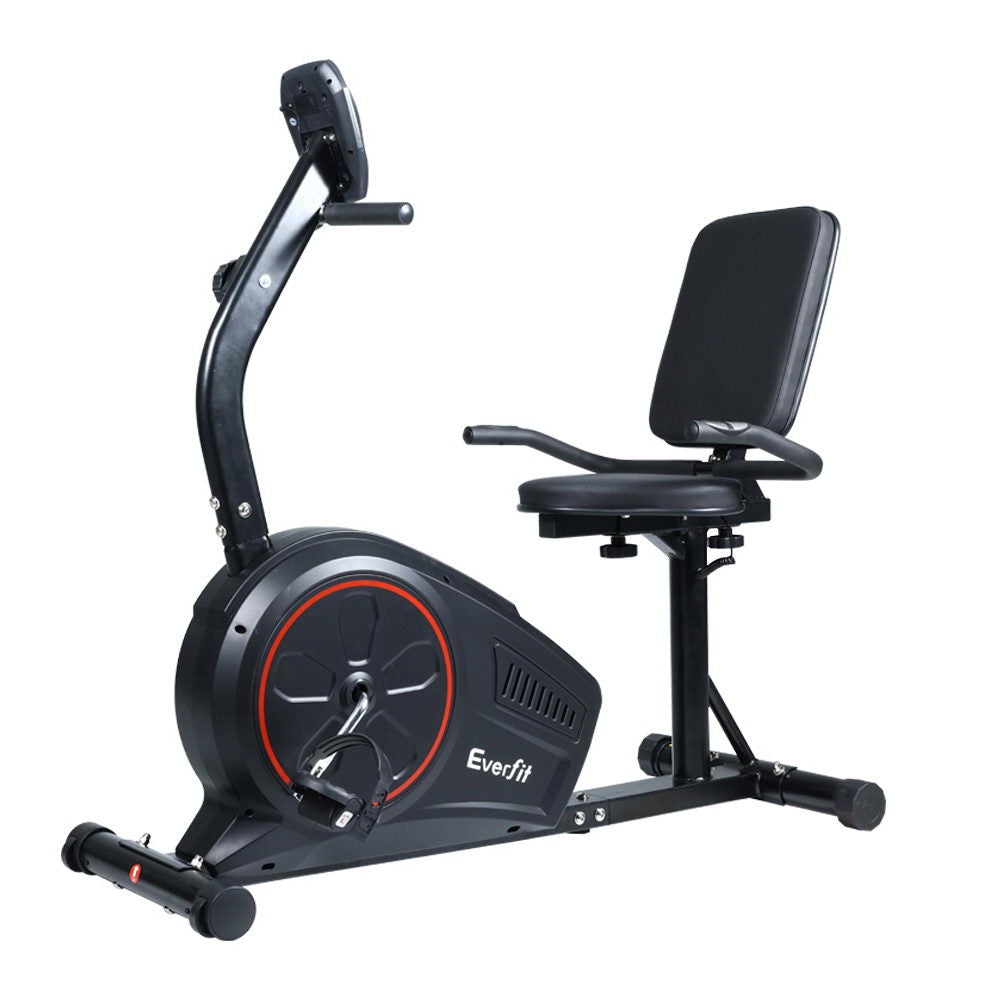 Everfit Magnetic Recumbent Exercise Bike with LCD monitor and adjustable seat, designed for comfortable home workouts.