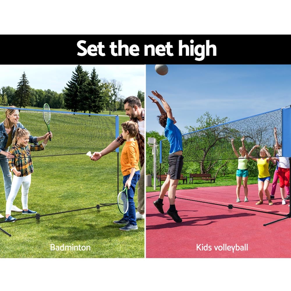 Everfit Portable Sports Net set up for badminton, volleyball, and tennis, featuring a sturdy black powder-coated steel frame and adjustable height.