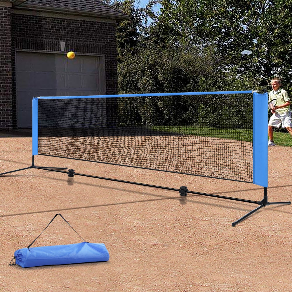 Everfit Portable Sports Net set up for badminton, volleyball, and tennis, featuring a sturdy black powder-coated steel frame and adjustable height.