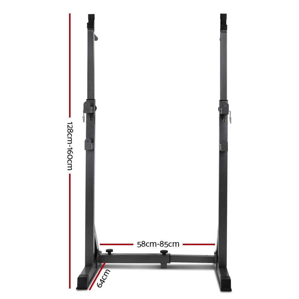 Everfit Squat Rack Pair made of strong powder-coated steel, featuring adjustable height settings and non-slip feet for stability during workouts.