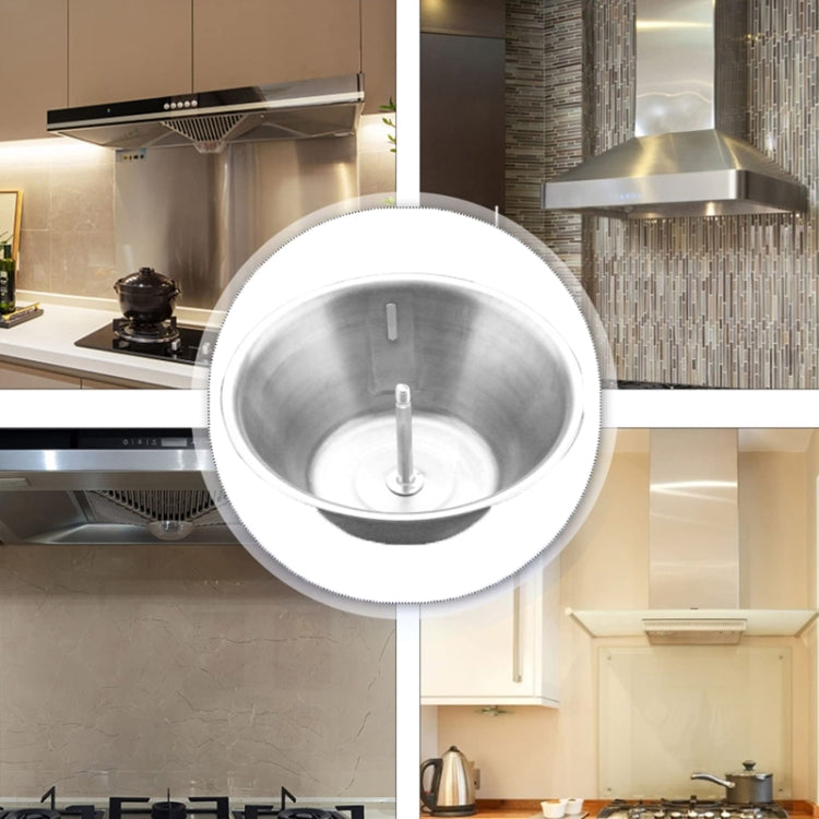 F011 Range Hood Universal Oil Receiver, stainless steel grease collection cup with viewing window, designed for kitchen hygiene.