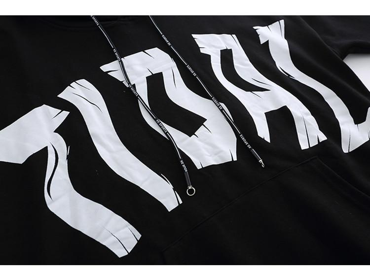 Men's Fake 2 Pieces Hoodie featuring letter print and big pockets, designed for casual streetwear in black and white colors.