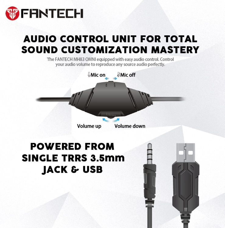 Fantech MH83 Stereo 7.1 Over Ear RGB Gaming Headphones with noise-cancelling microphone and RGB lighting.