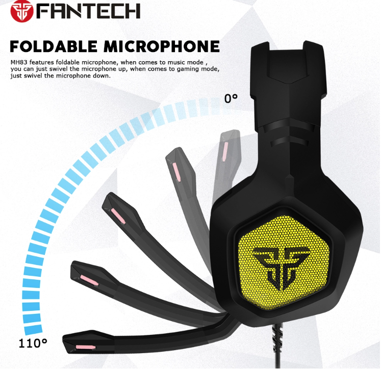 Fantech MH83 Stereo 7.1 Over Ear RGB Gaming Headphones with noise-cancelling microphone and RGB lighting.