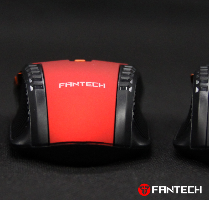 Fantech W4 Raigor Wireless Gaming Mouse in red color, featuring ergonomic design and six buttons for gaming.