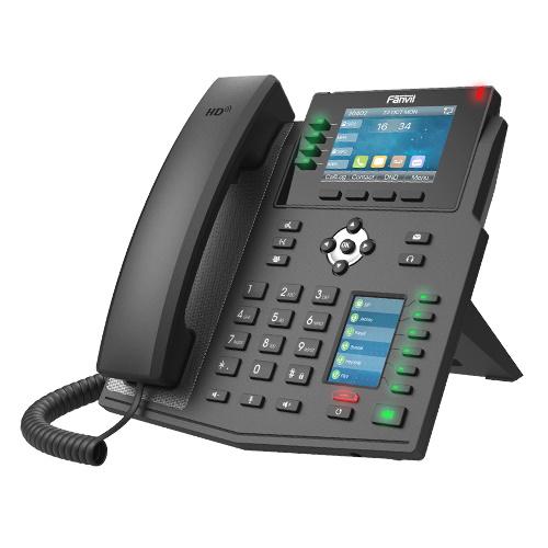 FANVIL X5U High End Enterprise IP Phone with dual color displays and sleek design, showcasing its advanced features and connectivity options.