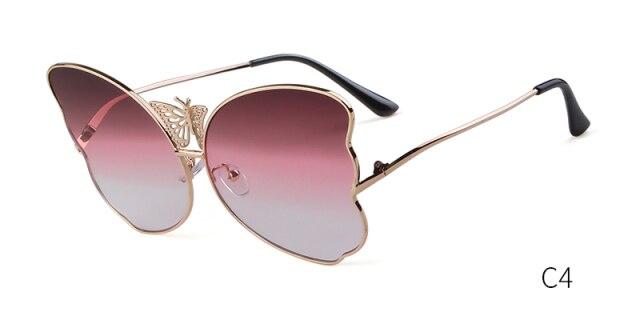 Fashion butterfly sunglasses for women in pink, featuring oversized lenses and a vintage design, perfect for sun protection.