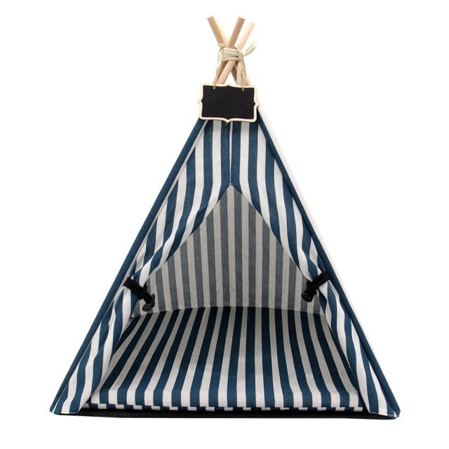 Fashion Cat Tent Nest in gray, blue, and white colors, featuring a thick cushion and cozy design for cats and small dogs.