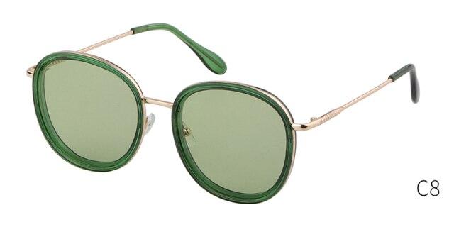 Fashion round sunglasses featuring green candy lenses and a pink frame, designed for both men and women, showcasing a luxurious and trendy style.