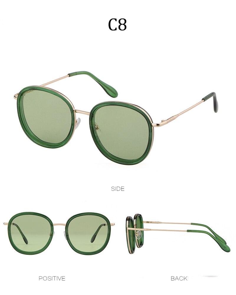 Fashion round sunglasses featuring green candy lenses and a pink frame, designed for both men and women, showcasing a luxurious and trendy style.