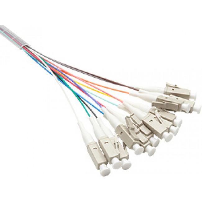 Fibre Pigtail LC OM1 Multimode 1m 12 Pack Rainbow with color-coded connectors for high-speed network connections.