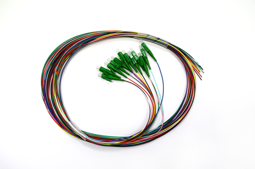 Fibre Pigtail LC/APC OS2/OS1 Singlemode 2m - 12 pack Rainbow with color-coded connectors for high-speed network connections.