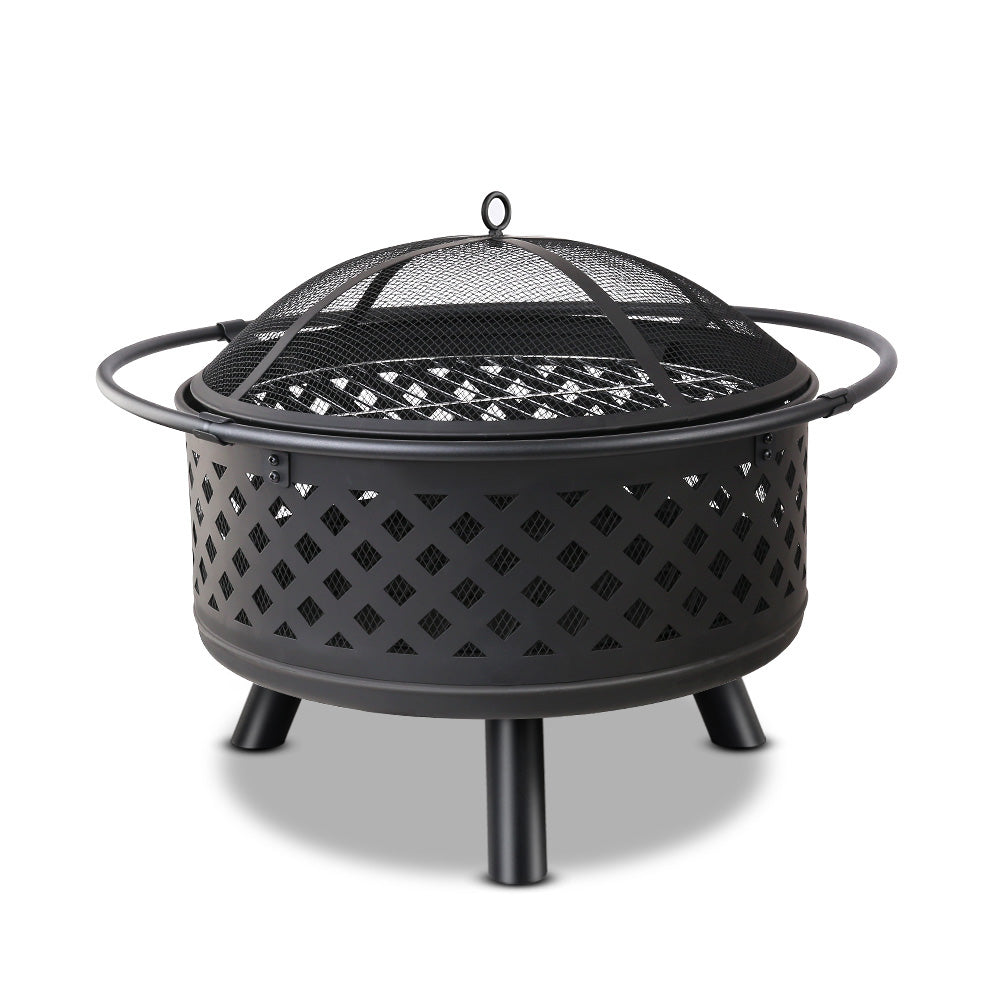 Grillz 2-in-1 Fire Pit BBQ Grill Smoker with robust steel construction and safety ring, perfect for outdoor gatherings.