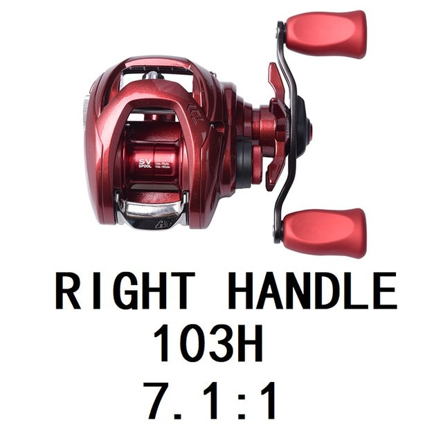 Fishing Reels 103H/103HL featuring a sleek design, 7+1BB ball bearings, and a gear ratio of 7.1:1, ideal for bait casting.