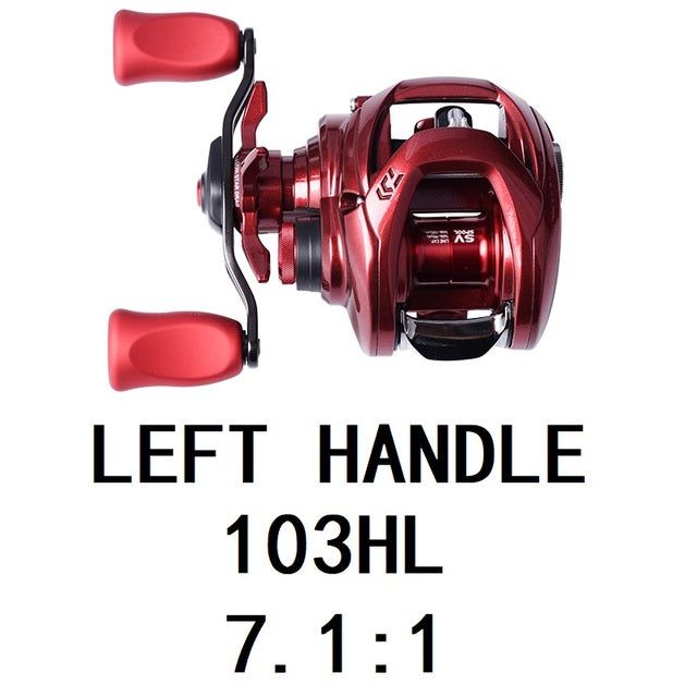 Fishing Reels 103H/103HL featuring a sleek design, 7+1BB ball bearings, and a gear ratio of 7.1:1, ideal for bait casting.