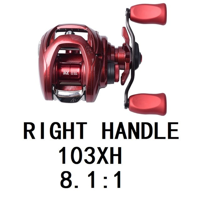 Fishing Reels 103H/103HL featuring a sleek design, 7+1BB ball bearings, and a gear ratio of 7.1:1, ideal for bait casting.