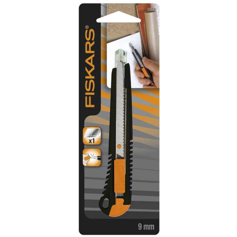 FISKARS Straight Cutter 9mm with ergonomic handle and sharp blade, ideal for precise cutting tasks.