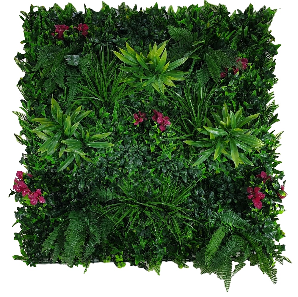 A vibrant Flowering Lilac Vertical Garden sample panel showcasing lush artificial foliage and purple lilac flowers, perfect for enhancing any space.