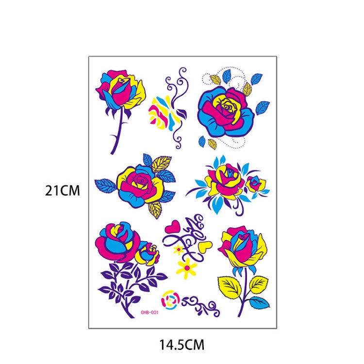 Colorful fluorescent face tattoo stickers on a white background, showcasing various designs and vibrant colors.