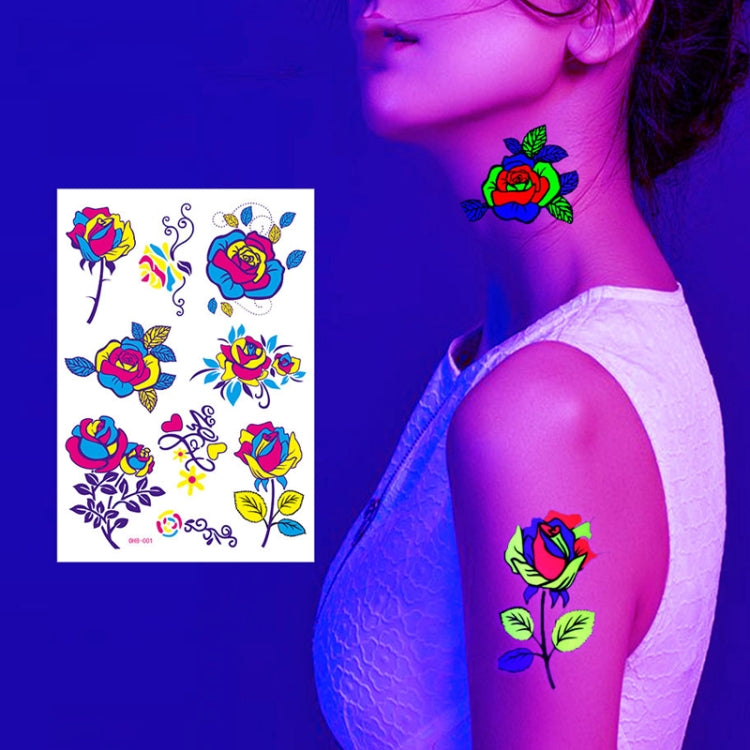 Colorful fluorescent face tattoo stickers on a white background, showcasing various designs and vibrant colors.