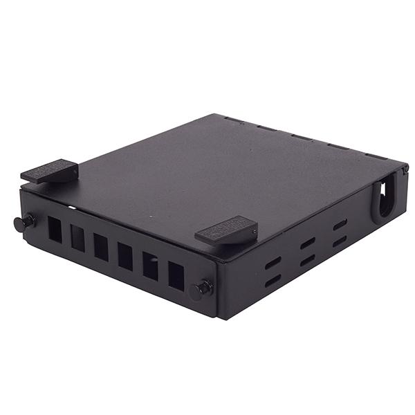 FOBOT LC 6 Port Wall Mount Fibre Optic Patch Panel with removable front adaptor panels and tool-less access features.