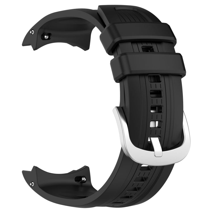 Black silicone watch band for Amazfit Balance A2286 with vertical texture, showcasing its sleek design and comfortable fit.