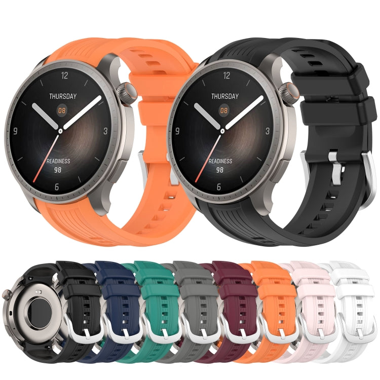 Black silicone watch band for Amazfit Balance A2286 with vertical texture, showcasing its sleek design and comfortable fit.