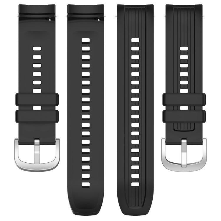 Black silicone watch band for Amazfit Balance A2286 with vertical texture, showcasing its sleek design and comfortable fit.