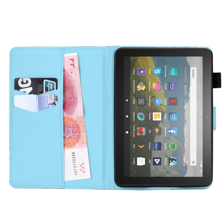 Colored drawing stitching leather tablet case for Amazon Kindle Fire 7 2022, showcasing its stylish design and functional features.