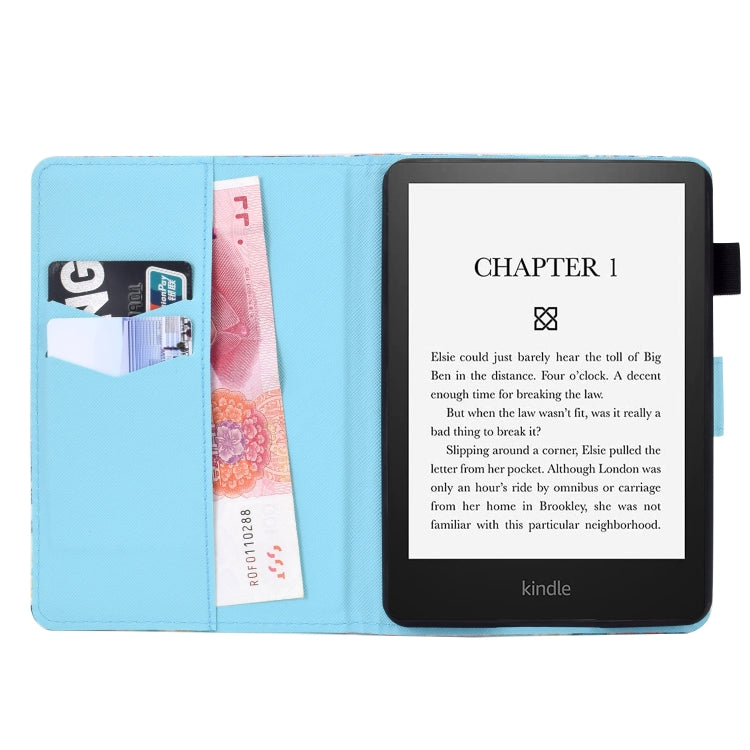 Colored Drawing Stitching Leather Case for Amazon Kindle Paperwhite 5, showcasing its stylish design and functional features.