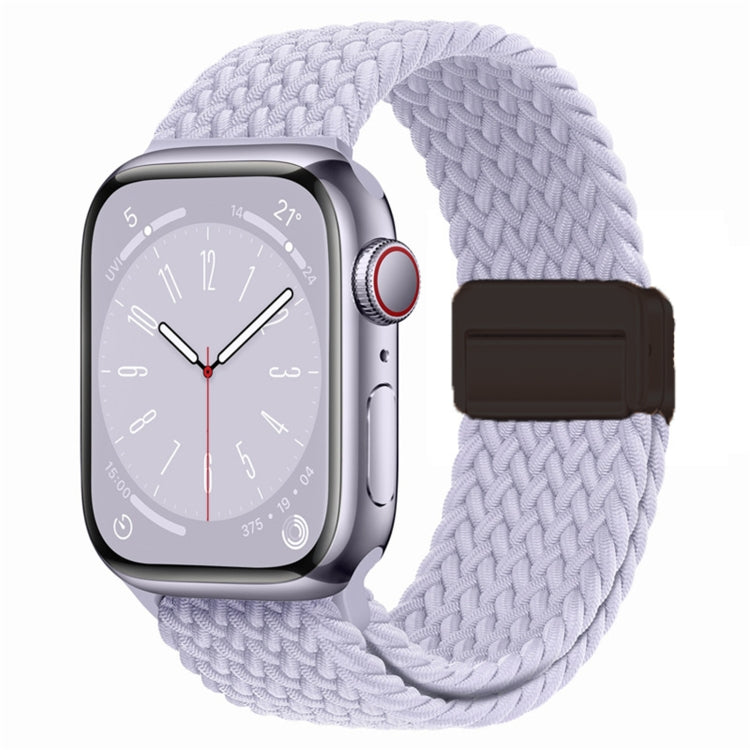 Nylon woven magnetic fold buckle watch strap for Apple Watch SE 2022, showcasing its soft texture and adjustable metal buckle.