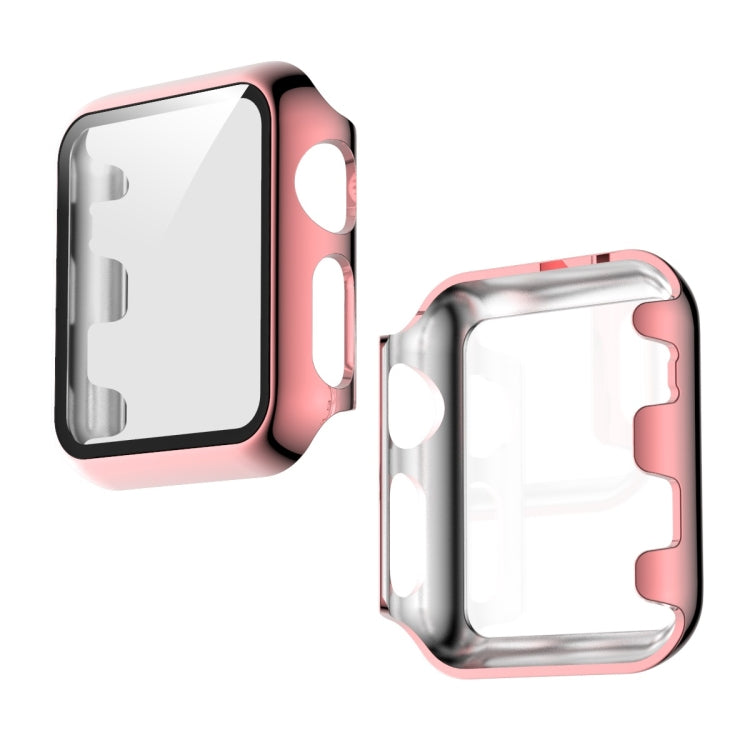 Electroplated PC case with tempered glass for Apple Watch Series 3, 2, and 1, showcasing its sleek design and color options.