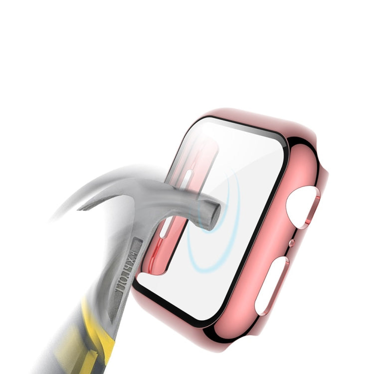 Electroplated PC case with tempered glass for Apple Watch Series 3, 2, and 1, showcasing its sleek design and color options.