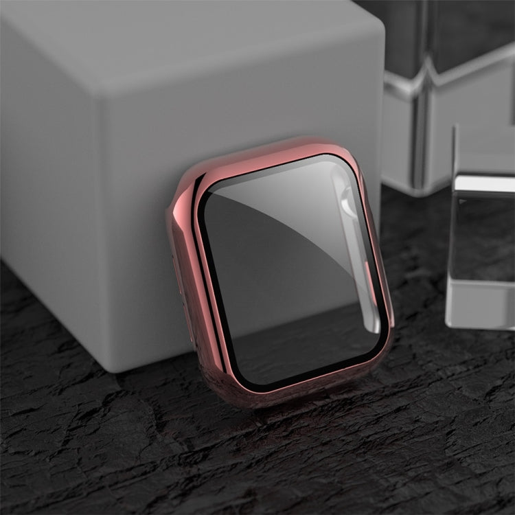 Electroplated PC case with tempered glass for Apple Watch Series 3, 2, and 1, showcasing its sleek design and color options.