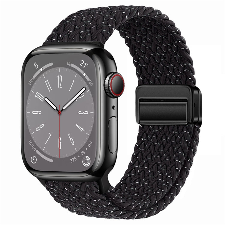 Nylon woven magnetic fold buckle watch strap for Apple Watch Series 3, showcasing its soft texture and adjustable metal buckle.