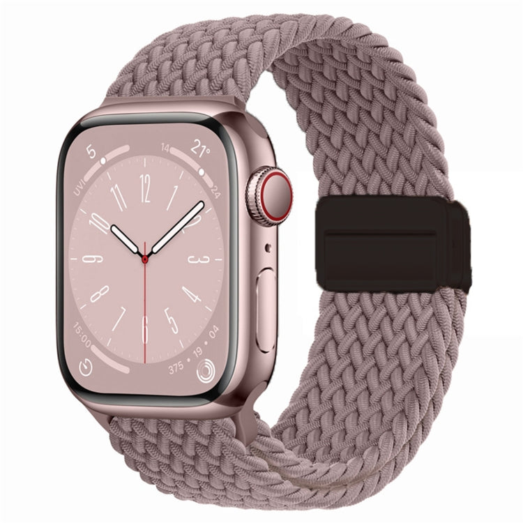 Nylon woven magnetic fold buckle watch strap for Apple Watch Series 4, showcasing its soft texture and adjustable metal buckle.