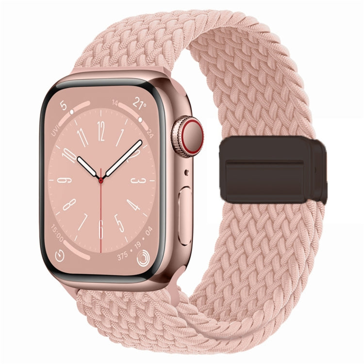 Nylon woven magnetic fold buckle watch strap for Apple Watch Series 6 44mm in various colors, showcasing its soft texture and adjustable buckle.