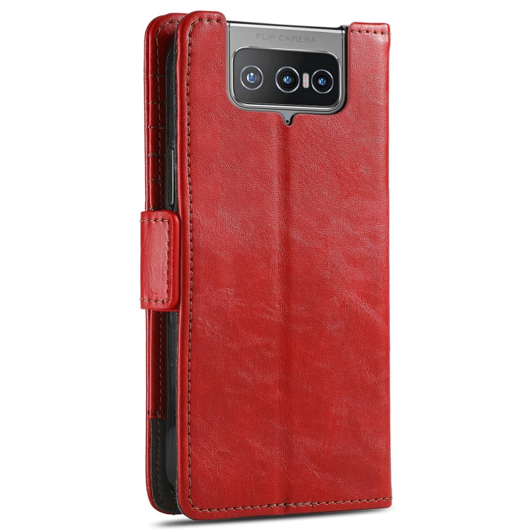 Asus Zenfone 8 Flip Case in black PU leather with dual magnetic buckle and card slots, showcasing its stylish and functional design.