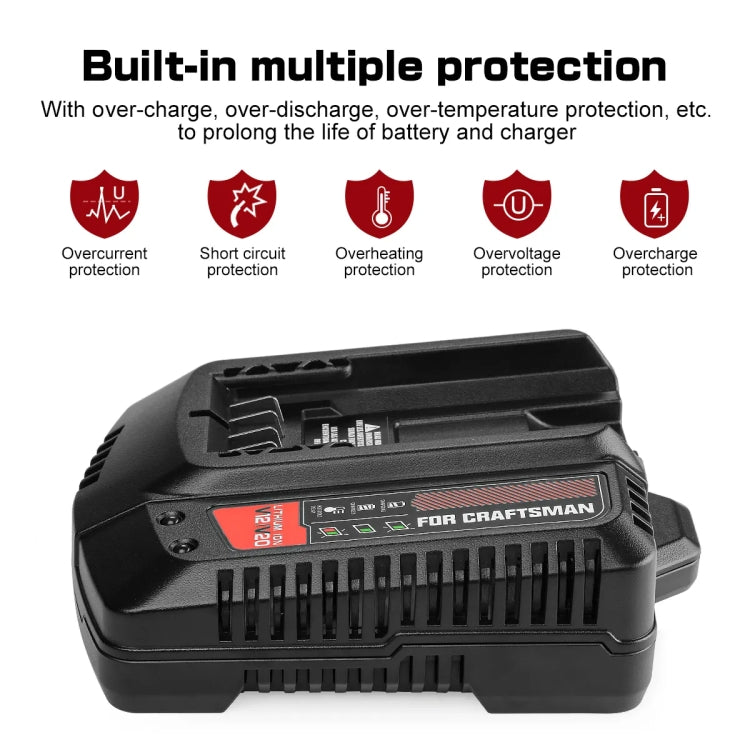 For Craftsman CMCB202 CMCB204 CMCB209 Electric Tool 20V Lithium charger with LED indicator and compact design.