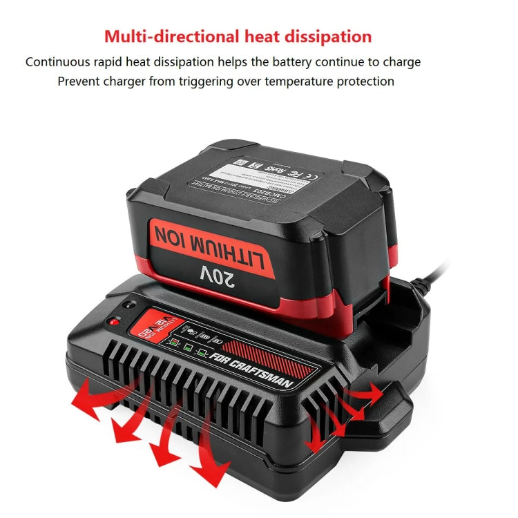 For Craftsman CMCB202 CMCB204 CMCB209 Electric Tool 20V Lithium charger with LED indicator and compact design.