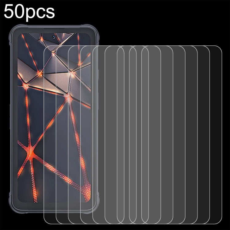 50pcs 0.26mm 9H 2.5D Tempered Glass Film for CUBOT KingKong 8, showcasing its clarity and protective features.