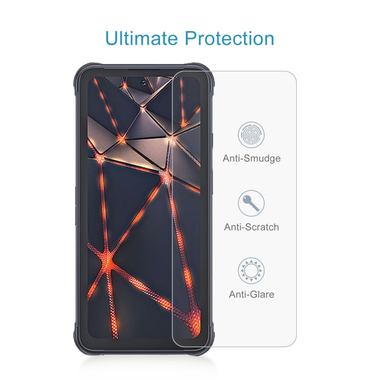 50pcs 0.26mm 9H 2.5D Tempered Glass Film for CUBOT KingKong 8, showcasing its clarity and protective features.