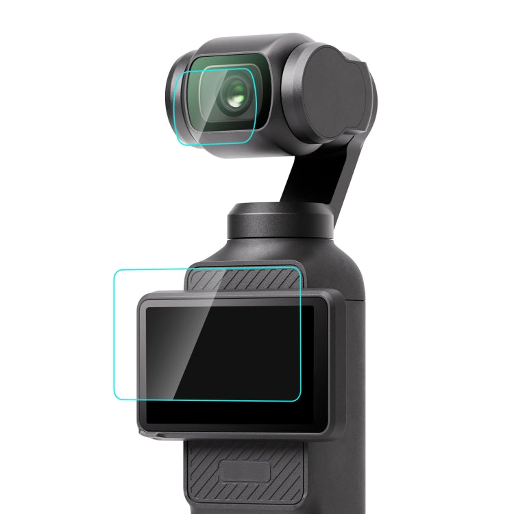 PULUZ 9H 2.5D HD Tempered Glass Lens Protector for DJI OSMO Pocket 3, showcasing its sleek design and protective features.