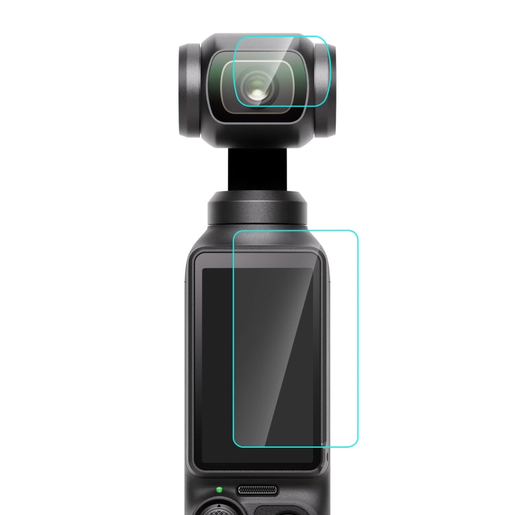 PULUZ 9H 2.5D HD Tempered Glass Lens Protector for DJI OSMO Pocket 3, showcasing its sleek design and protective features.