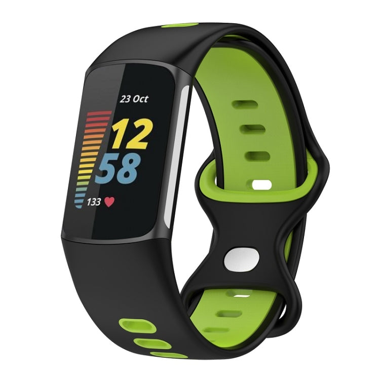 Black Lime silicone watch band for Fitbit Charge 6, showcasing its stylish design and comfortable fit.